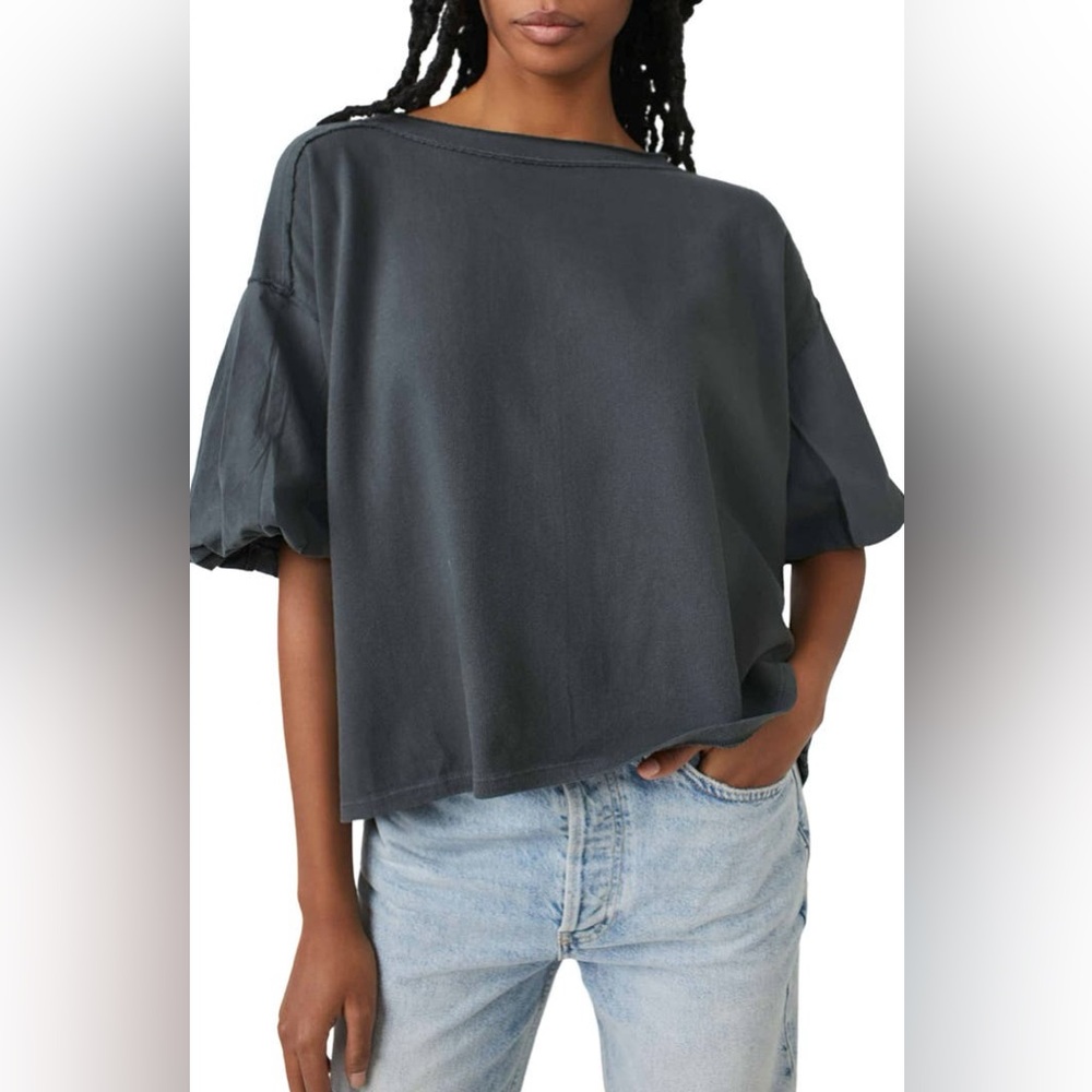 We The Free Gray Oversized Puff Sleeve T-Shirt